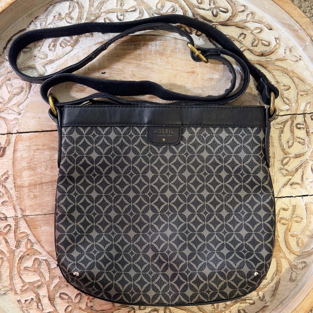 Fossil Convertible Bag Geometric Monochrome Pattern
